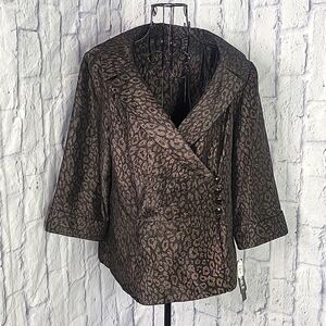 DANA KAY Black and‎ Brown Animal Print Button Up Pleated Jacket Size 16